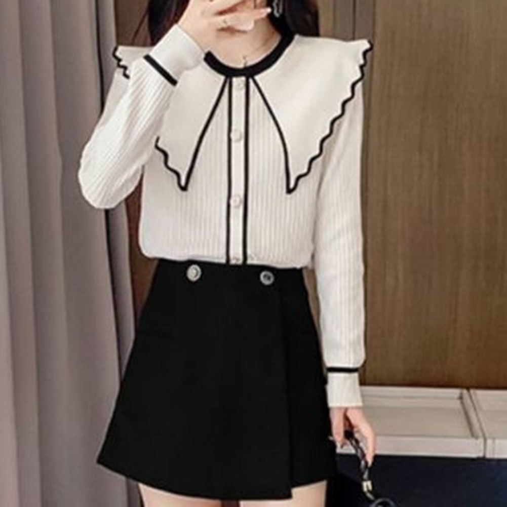 Women Elegant Ruffled Neck Pullover Cozy Sweater for Spring and Autumn - Picture 16 of 42