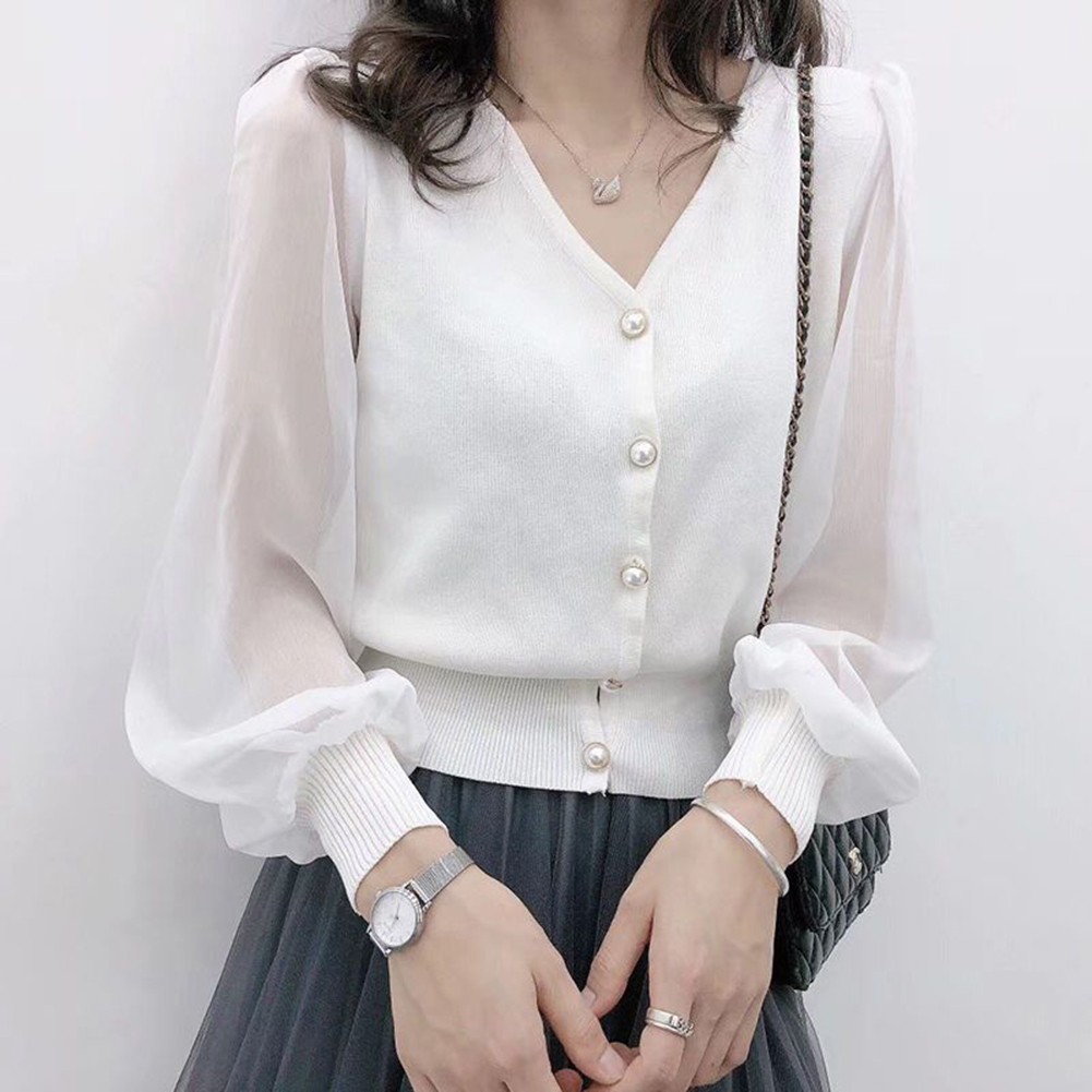 Womens Elegant Solid Color Top for Spring with Knitted and Lace officiel Style