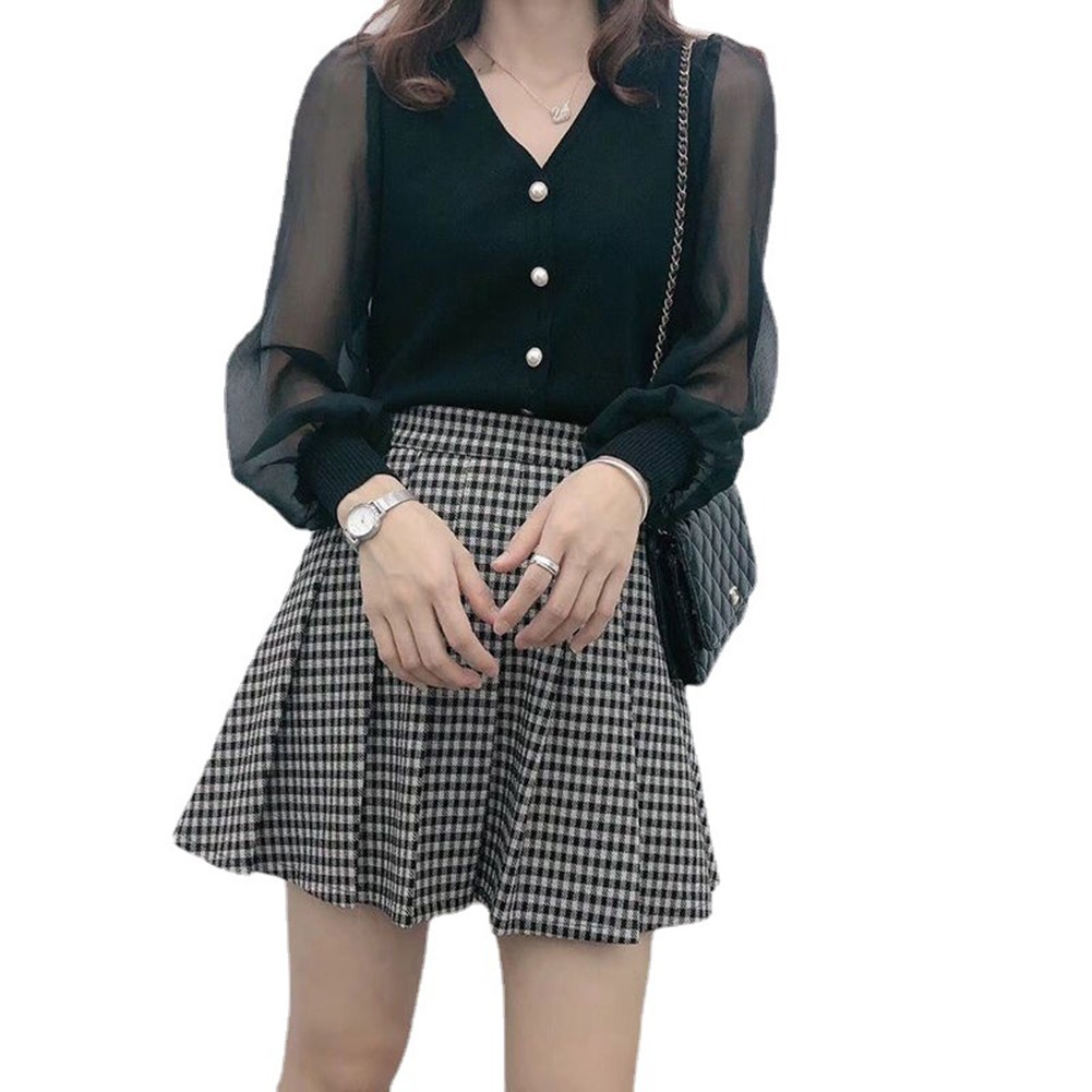 Womens Elegant Solid Color Top for Spring with officiel Knitted and Lace Style