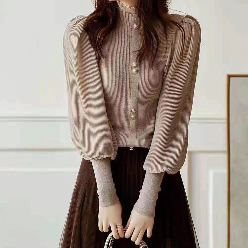 Korean Style Long Sleeve Turtleneck Cardigan for Women Vintage Fashion - Picture 23 of 33