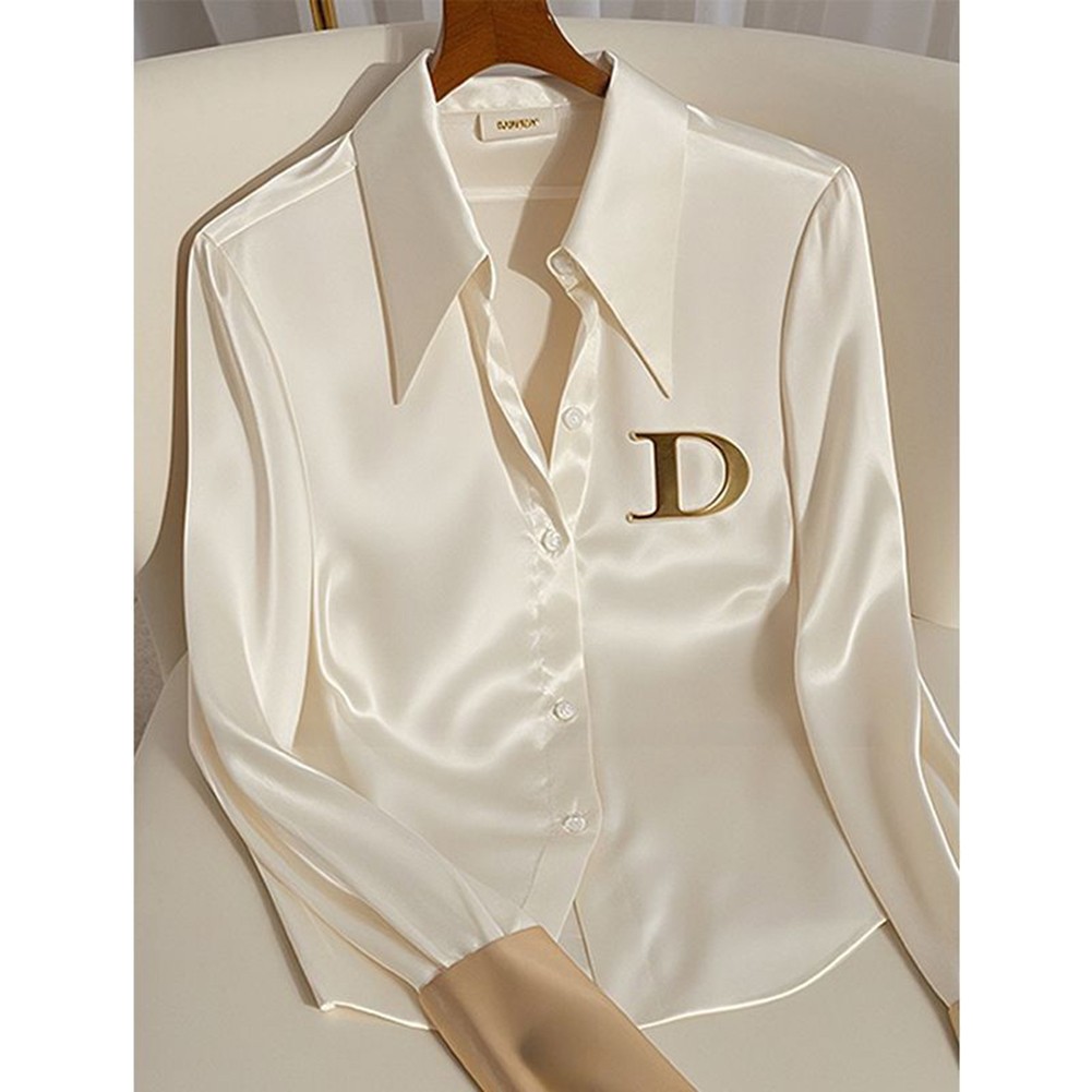 Cute Women's Long Sleeve White Shirt Featuring Letter Print for Spring