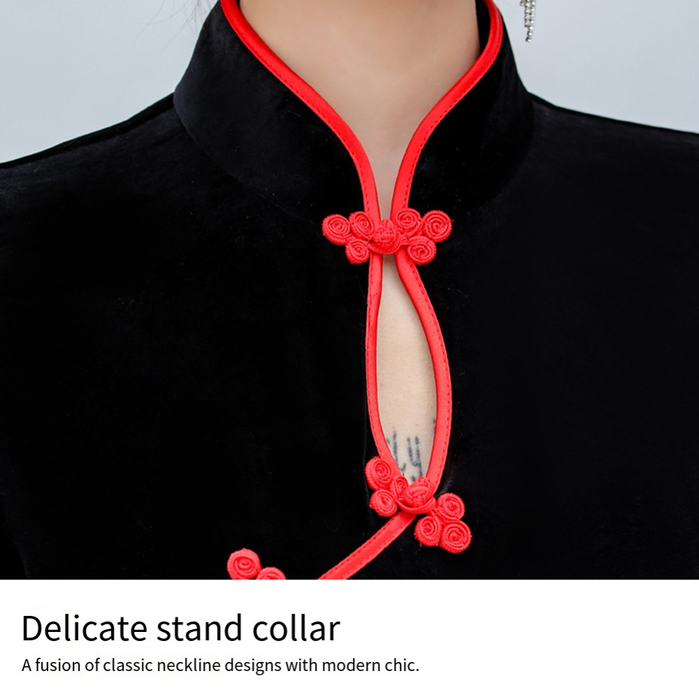 Embroidered Dragon Qipao Long Dress with Stand Collar for Women's Vintage Style - Picture 25 of 31