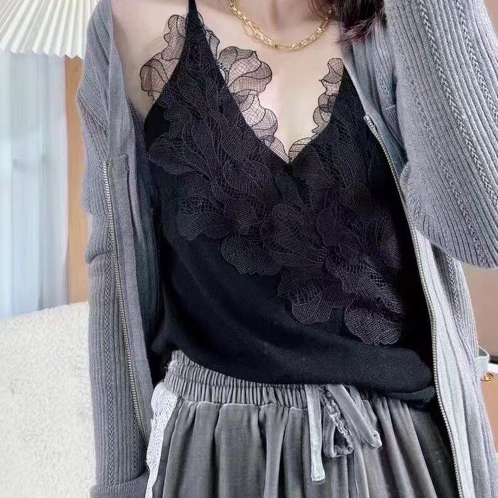 Damen-Camisole mit Spitzen-V-Ausschnitt und großem Sling und Blumenstickerei - Bild 17 von 23
