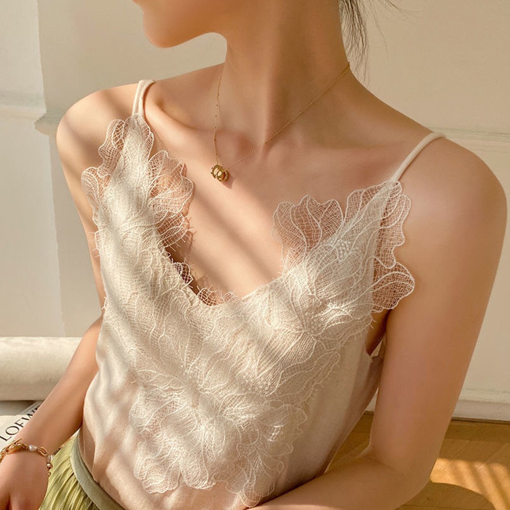 Damen-Camisole mit Spitzen-V-Ausschnitt und großem Sling und Blumenstickerei - Bild 22 von 23