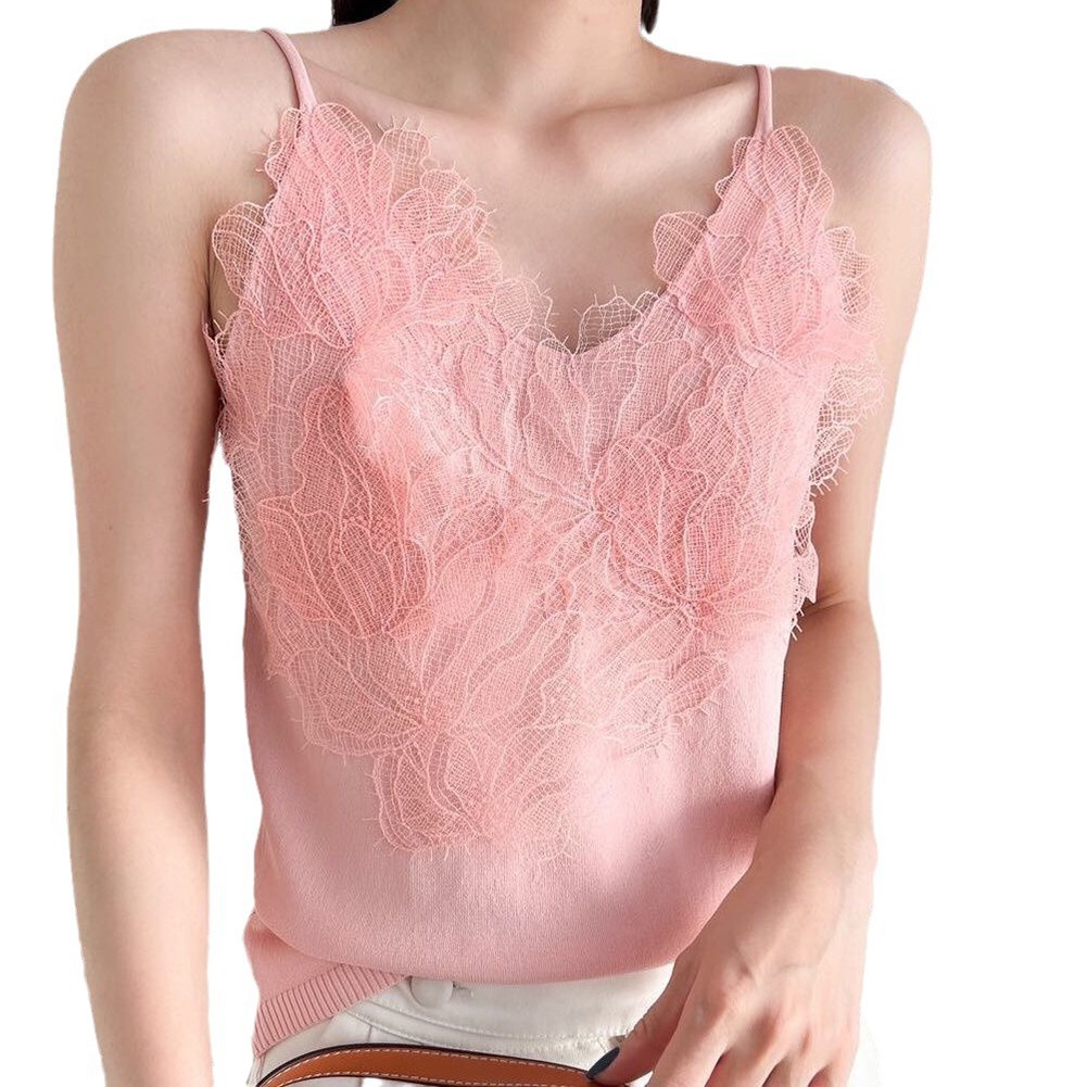 Damen-Camisole mit Spitzen-V-Ausschnitt und großem Sling und Blumenstickerei - Bild 20 von 23