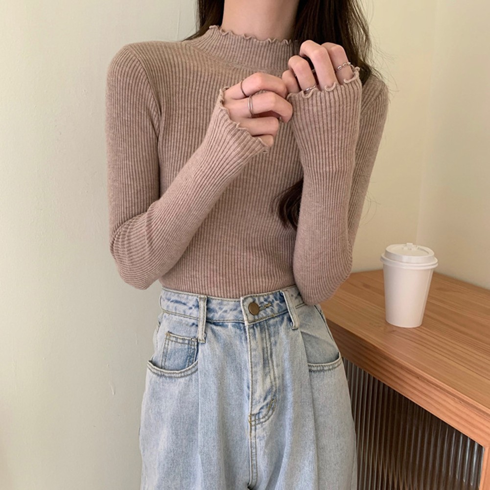 Stylish Womens Turtleneck Base Layer 2024 Top with Ruffles and Long Sleeves
