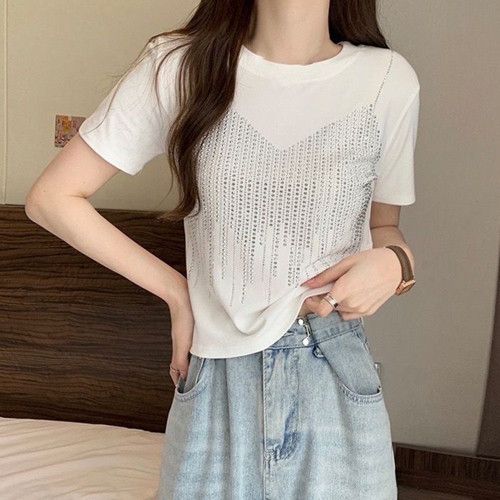 ALTRA and Fun For T shirt donna con diamanti ideale per la stagione estiva