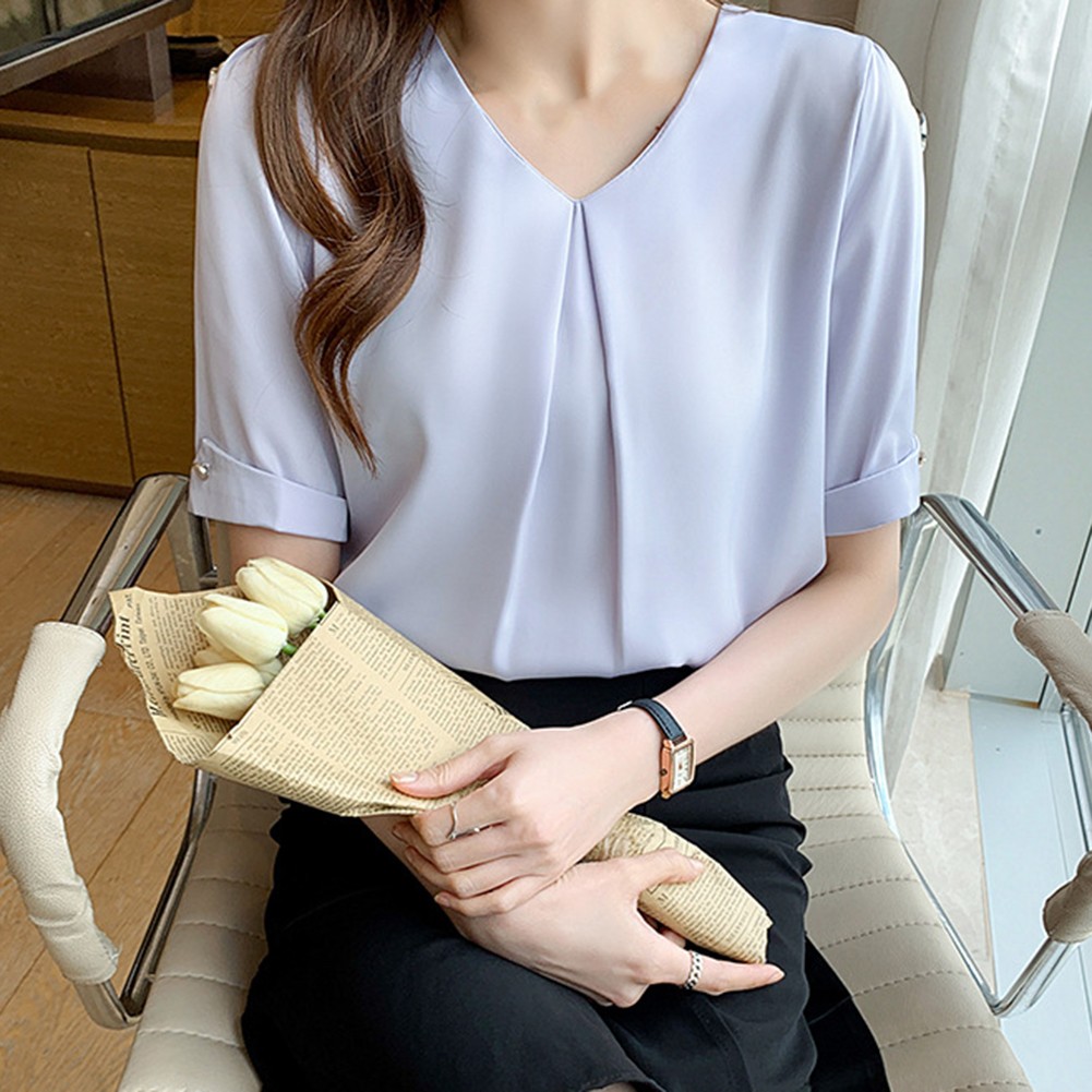 Womens Lightweight V Neck T Shirt with Short Sleeves Perfect for Outings - Picture 16 of 60