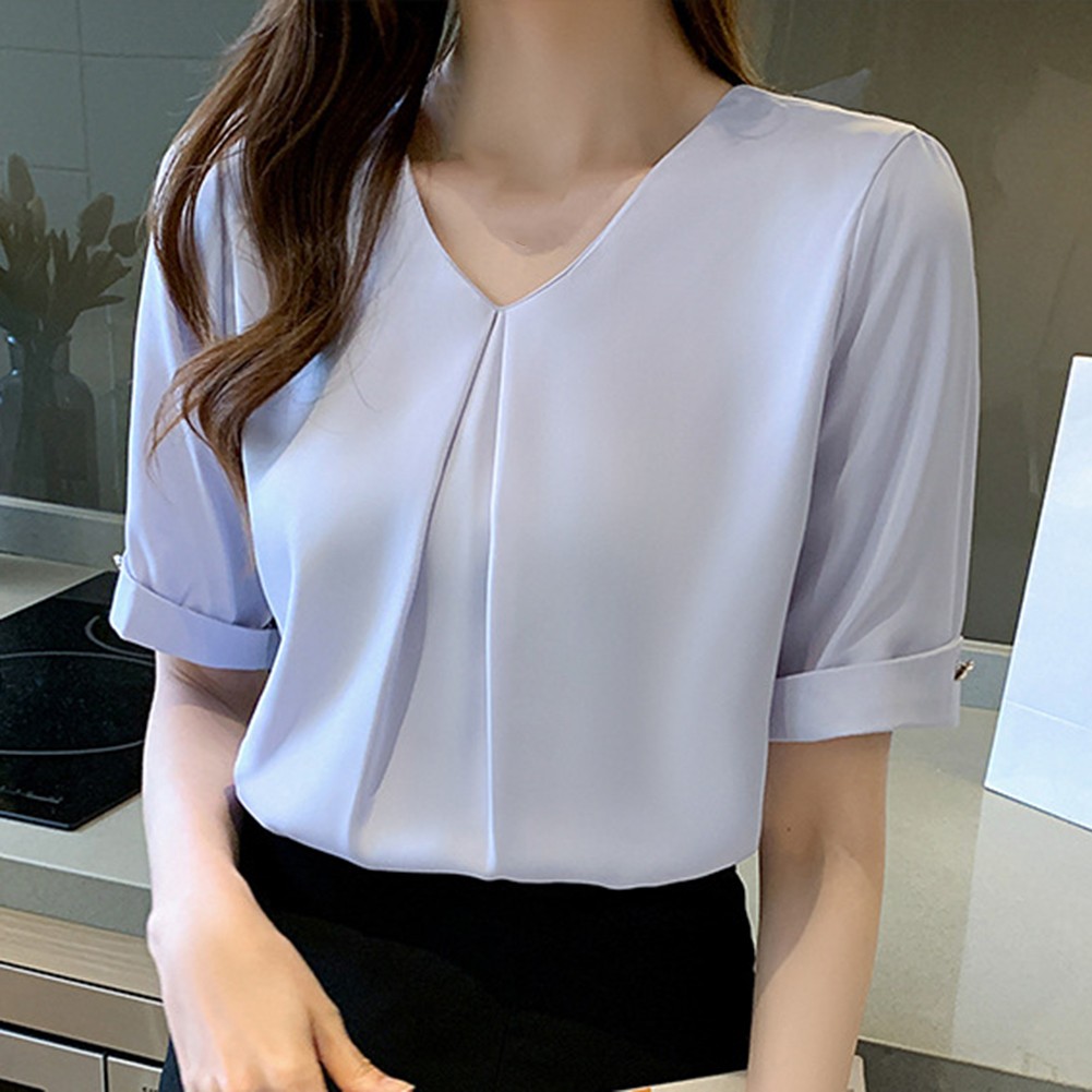 Womens Lightweight V Neck T Shirt with Short Sleeves Perfect for Outings - Picture 20 of 60