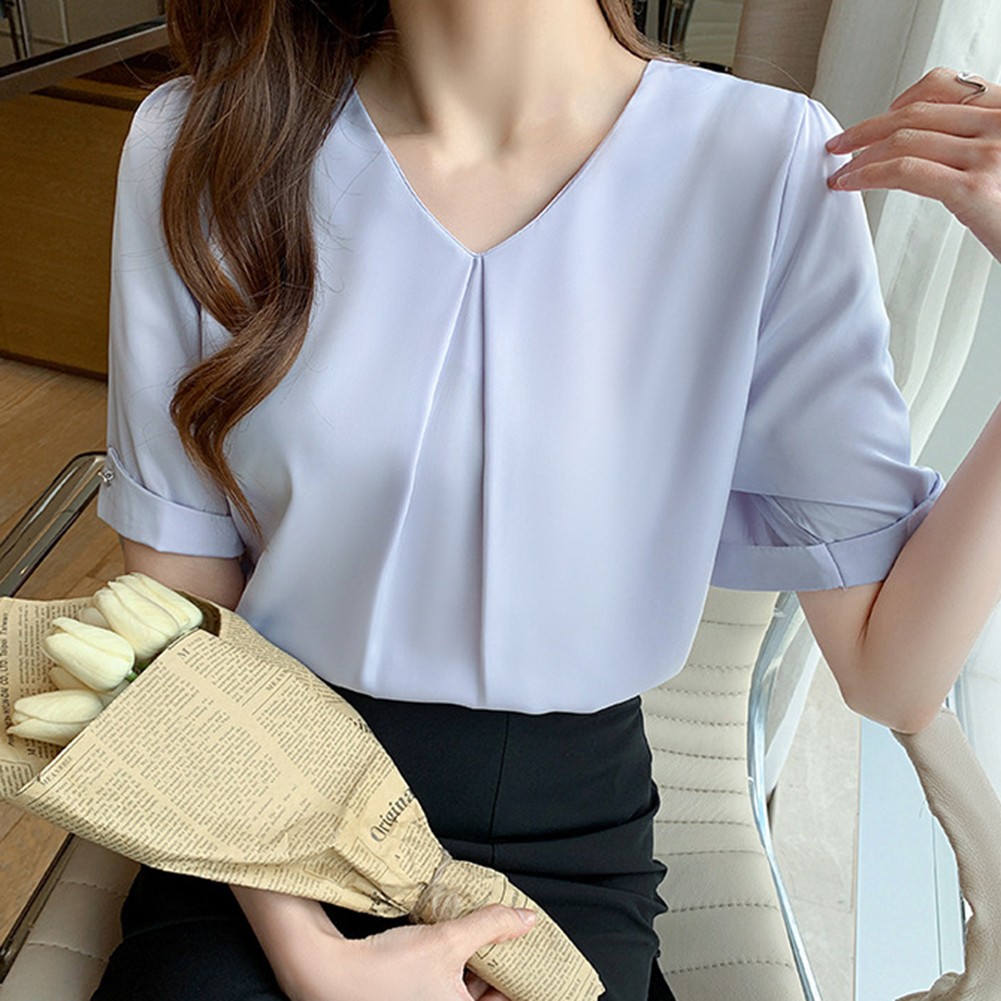 Womens Lightweight V Neck T Shirt with Short Sleeves Perfect for Outings - Picture 19 of 60