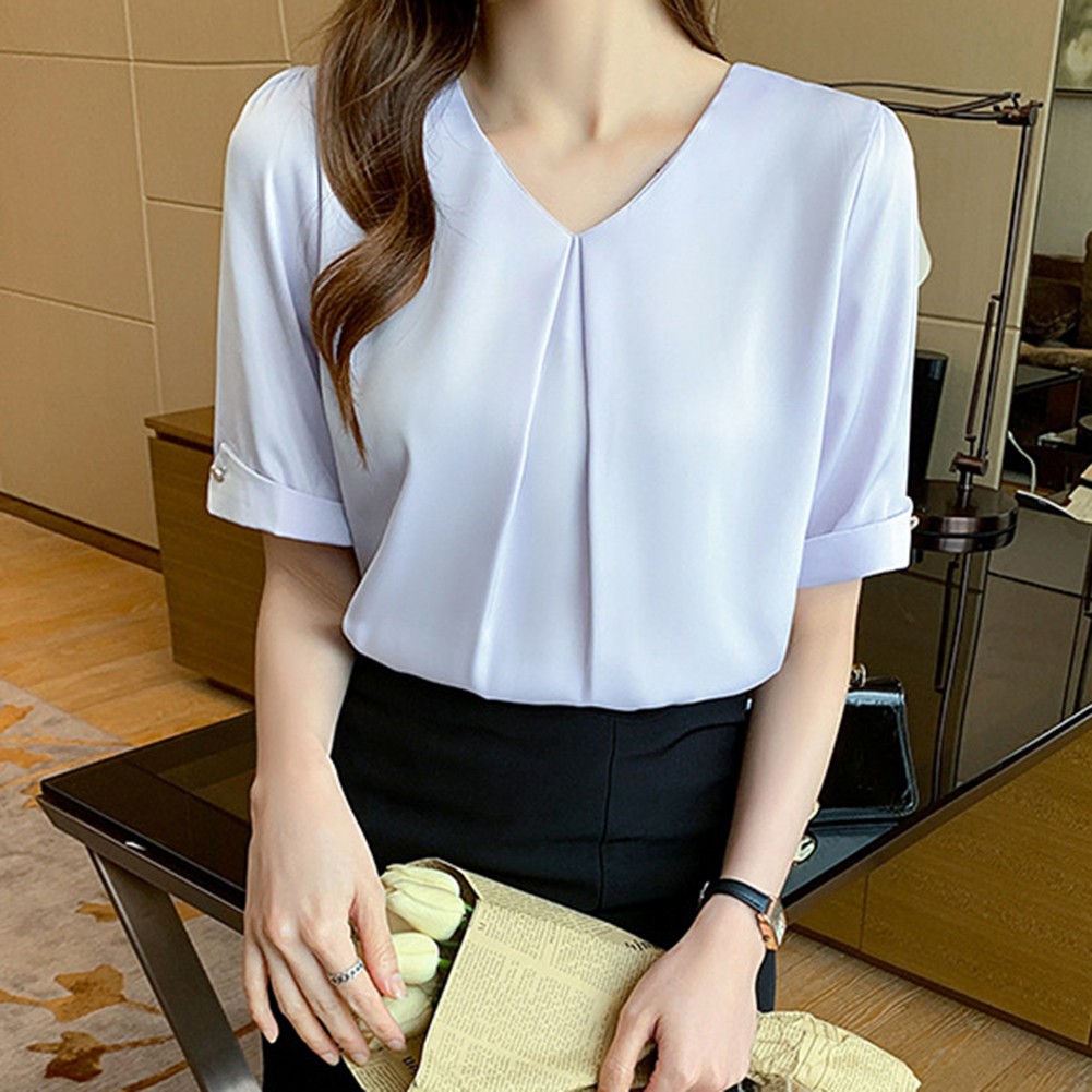 Womens Lightweight V Neck T Shirt with Short Sleeves Perfect for Outings - Picture 31 of 60