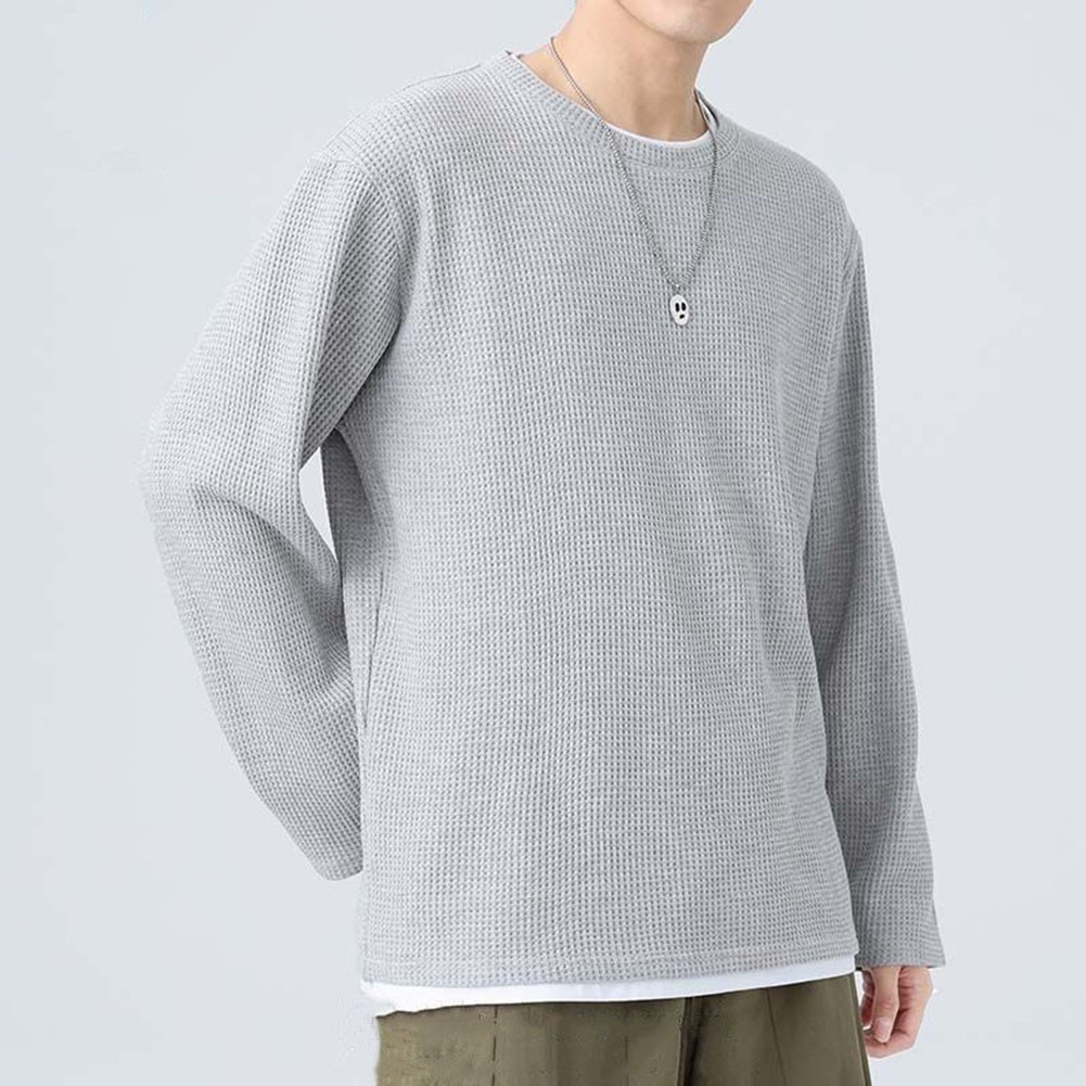 Men’s O Neck Long Sleeve Waffle T Shirt for Everyday Spring and Autumn Use