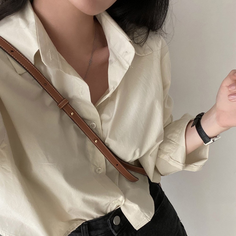 Women Casual Long Sleeve Blouse Korean Style Solid Color Crop Top for Vacation - Picture 13 of 24