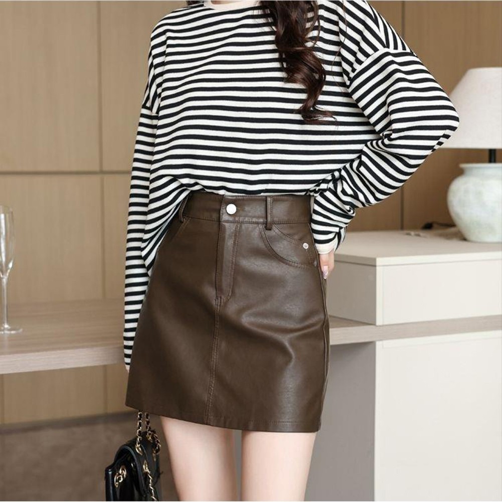 Casual PU Leather Skirt for Women 2025 Spring Fashion High Waist Style - Picture 19 of 52