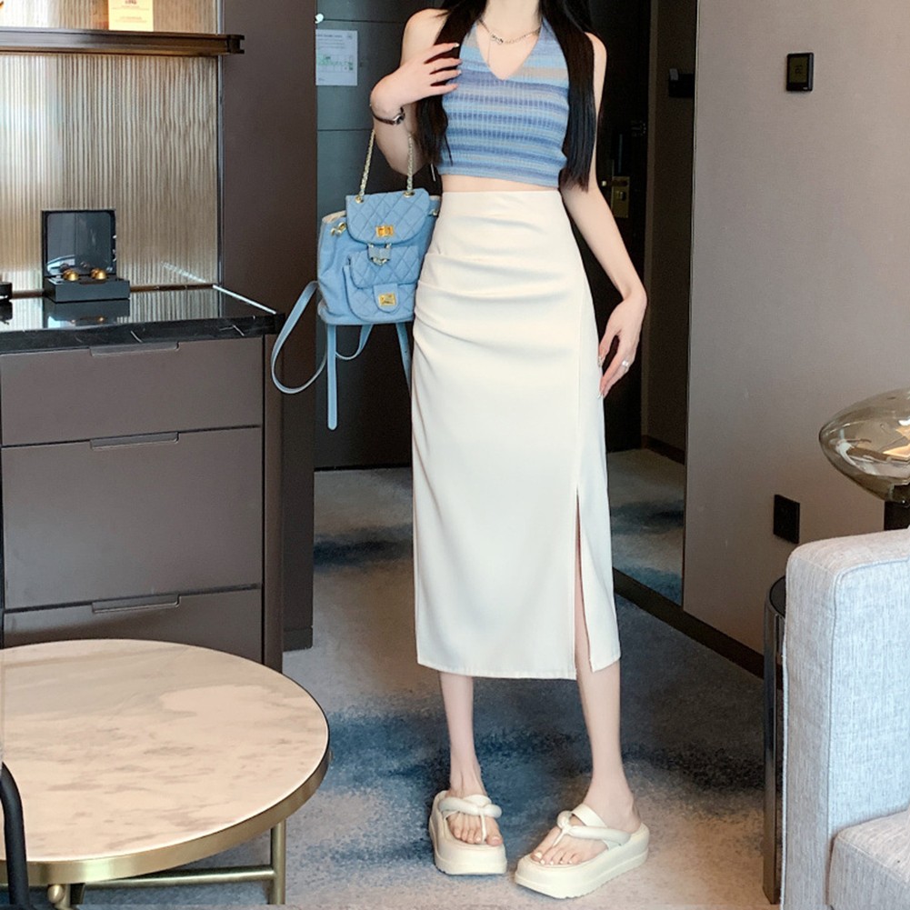 Womens Classic A Line Skirt with Trendy Side Slit Detail for Everyday Style - Picture 13 of 27