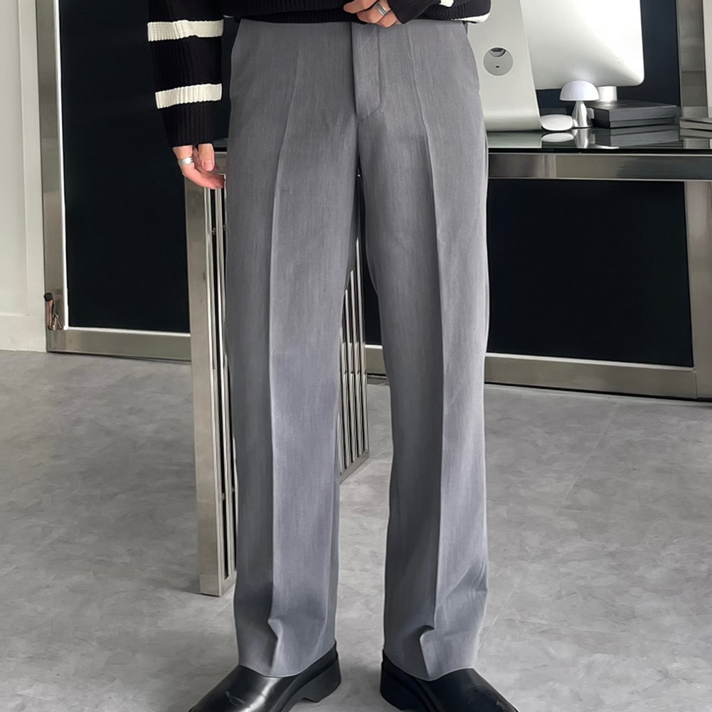 Business Trendy Loose Fit Mens Suit Pants Straight Trousers in Black Gray - Picture 13 of 42