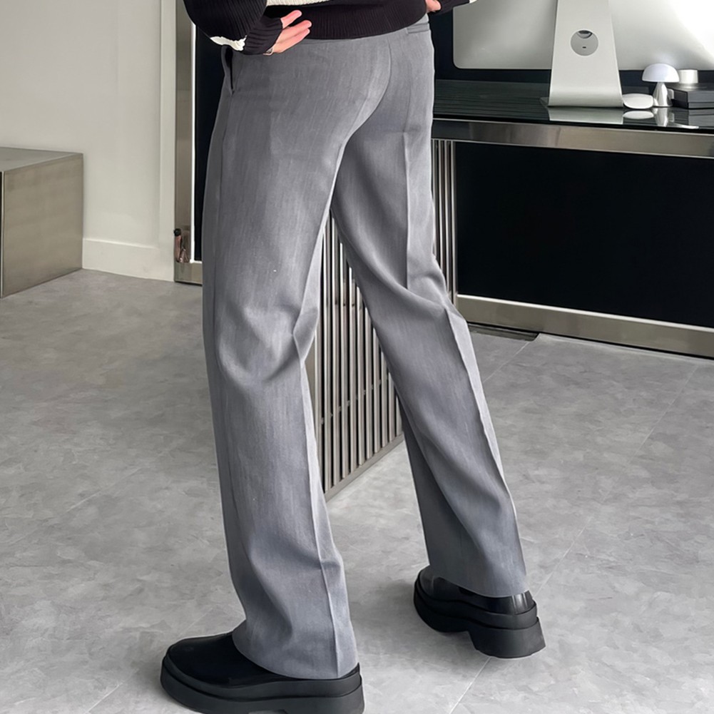 Business Trendy Loose Fit Mens Suit Pants Straight Trousers in Black Gray - Picture 15 of 42
