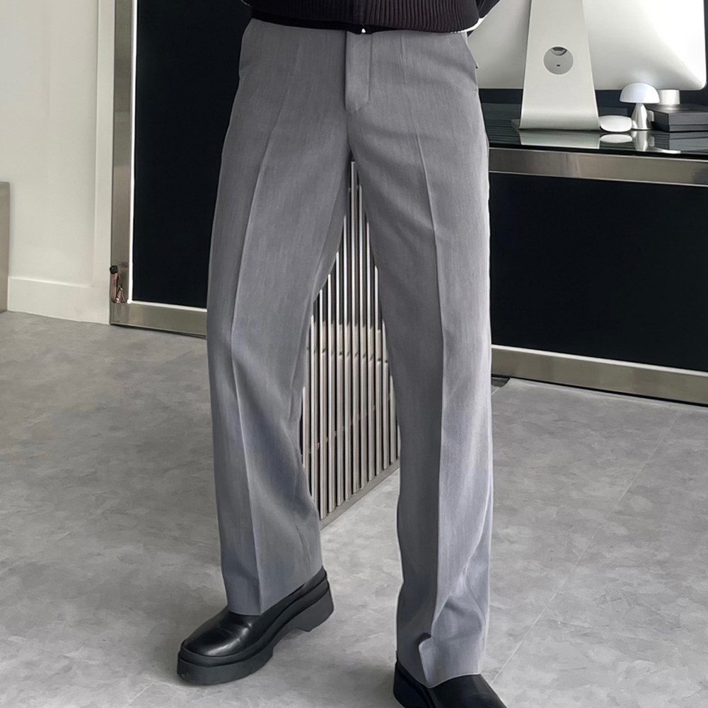 Business Trendy Loose Fit Mens Suit Pants Straight Trousers in Black Gray - Picture 16 of 42