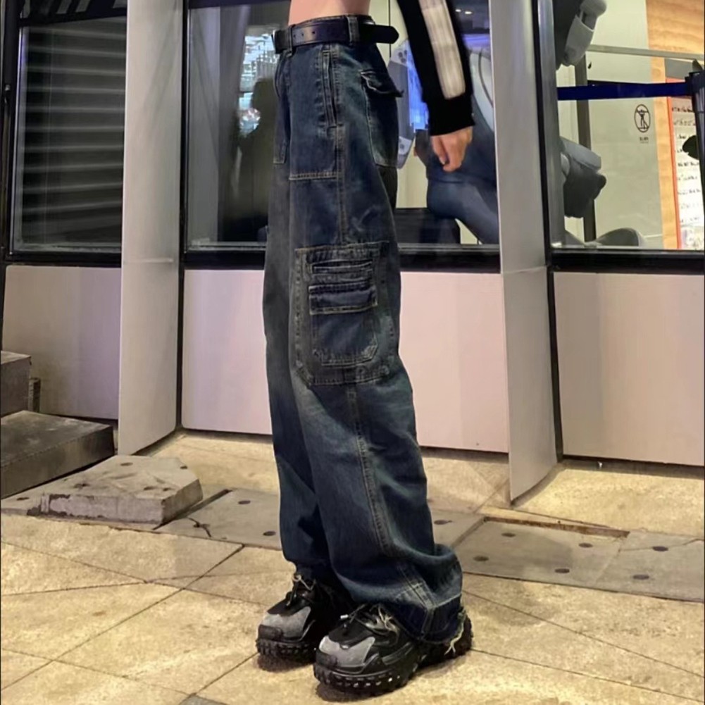 Breezy Women's Casual Blue Cargo Jeans with Retro Flair for Spring 2025 - Picture 18 of 57