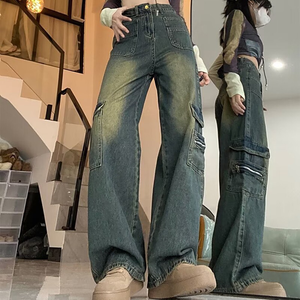 Spring Collection Women's Loose Fit Cargo Jeans with High Waist Design - Picture 23 of 72