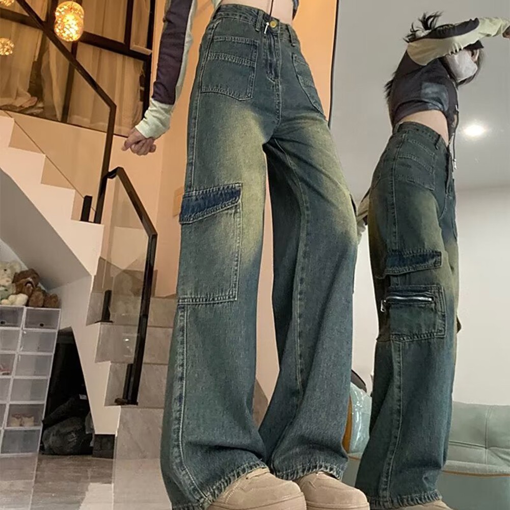 Spring Collection Women's Loose Fit Cargo Jeans with High Waist Design - Picture 26 of 72