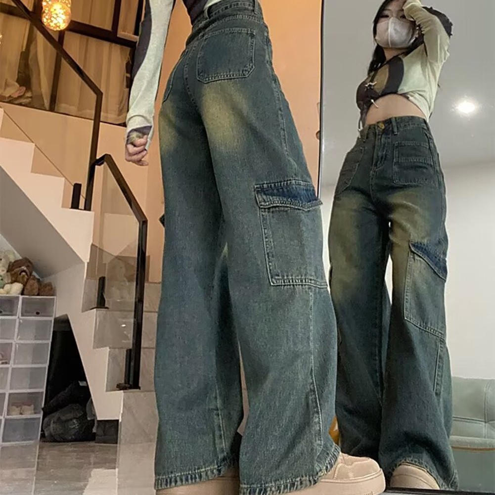 Spring Collection Women's Loose Fit Cargo Jeans with High Waist Design - Picture 15 of 72