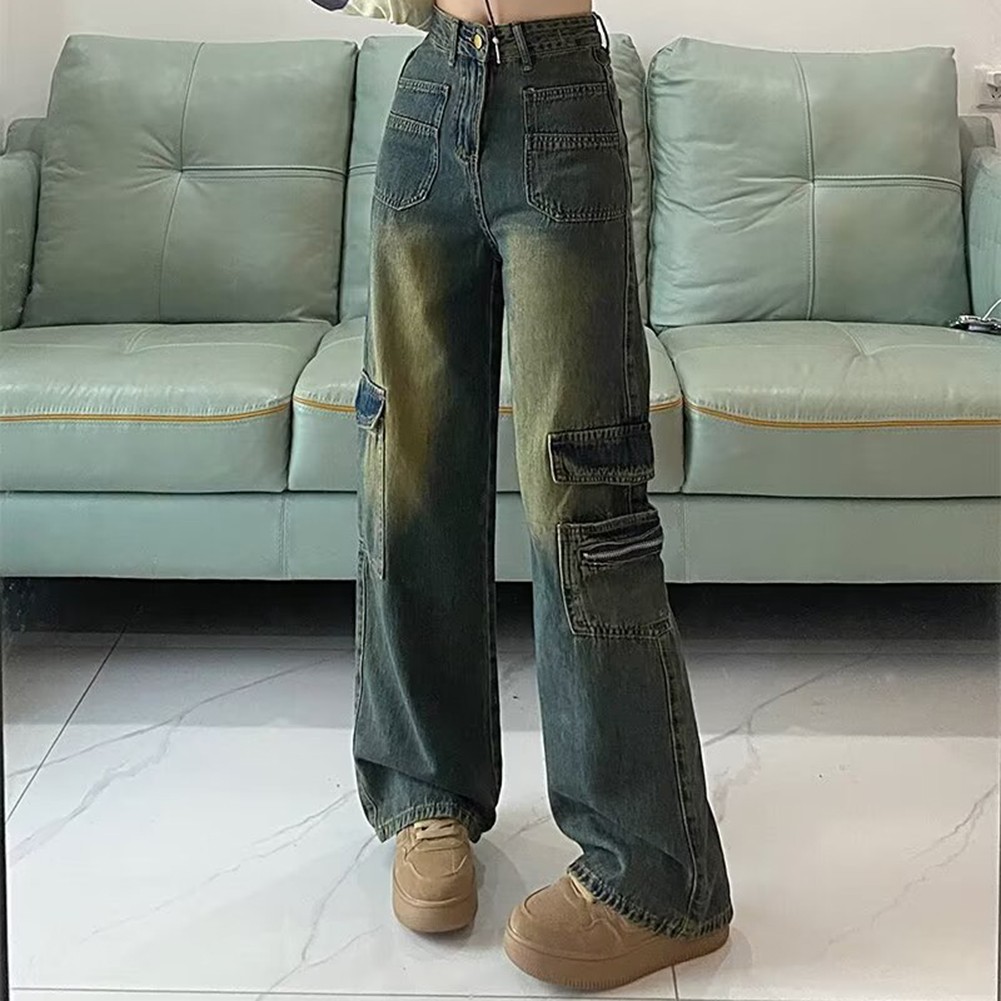 Spring Collection Women's Loose Fit Cargo Jeans with High Waist Design - Picture 18 of 72