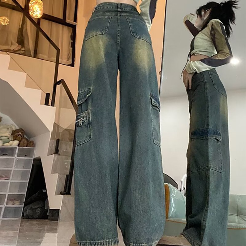 Spring Collection Women's Loose Fit Cargo Jeans with High Waist Design - Picture 21 of 72