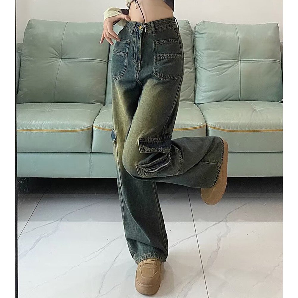 Spring Collection Women's Loose Fit Cargo Jeans with High Waist Design - Picture 24 of 72