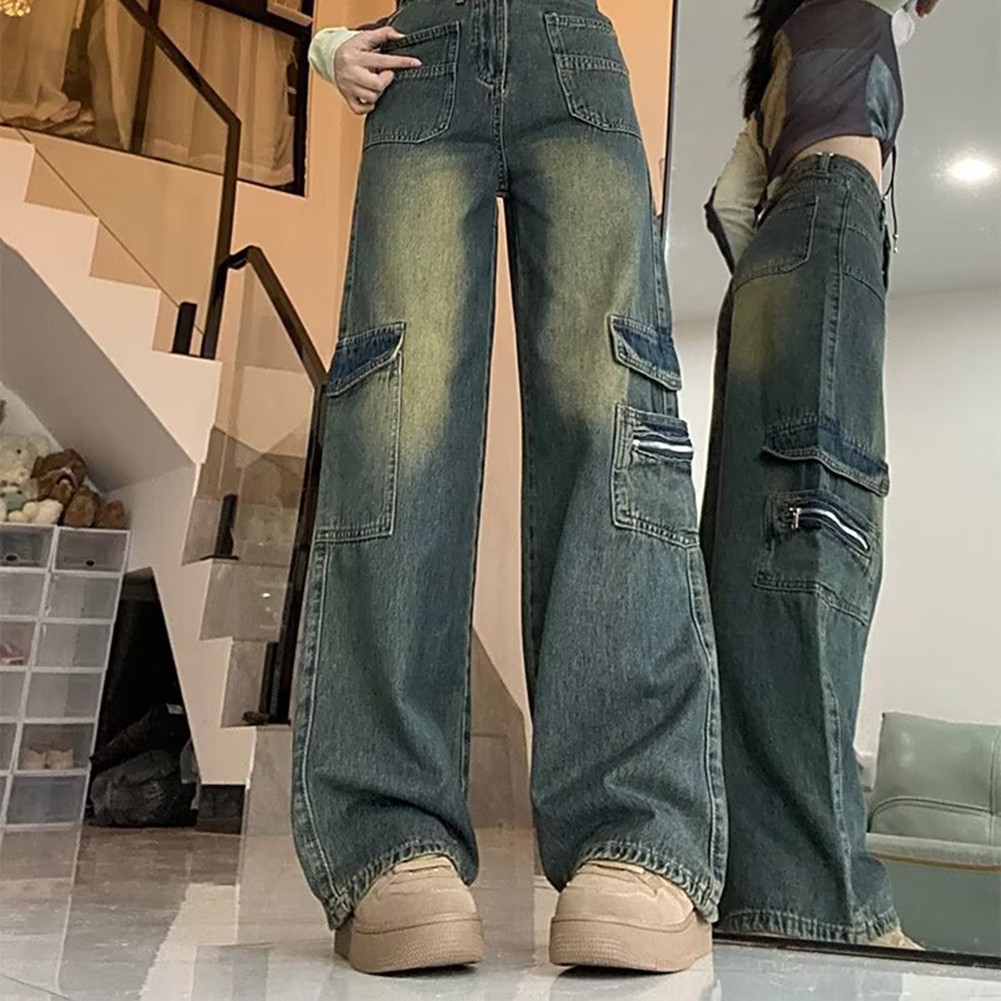 Spring Collection Women's Loose Fit Cargo Jeans with High Waist Design - Picture 20 of 72