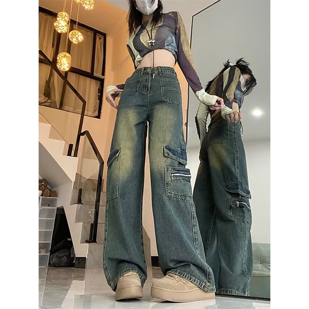 Spring Collection Women's Loose Fit Cargo Jeans with High Waist Design - Picture 13 of 72