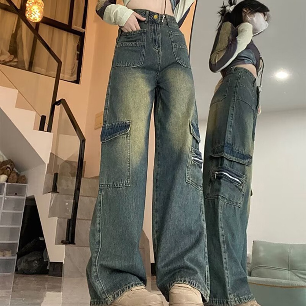 Spring Collection Women's Loose Fit Cargo Jeans with High Waist Design - Picture 22 of 72