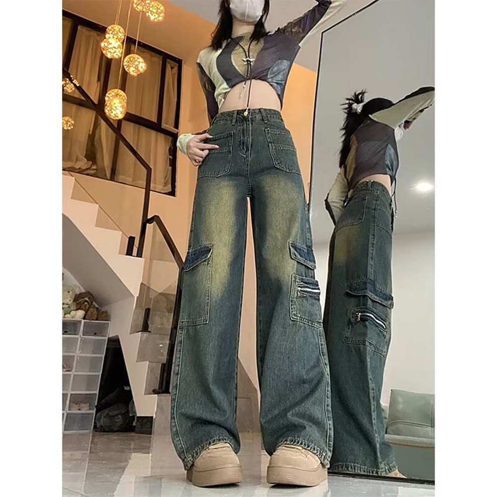 Spring Collection Women's Loose Fit Cargo Jeans with High Waist Design - Picture 19 of 72