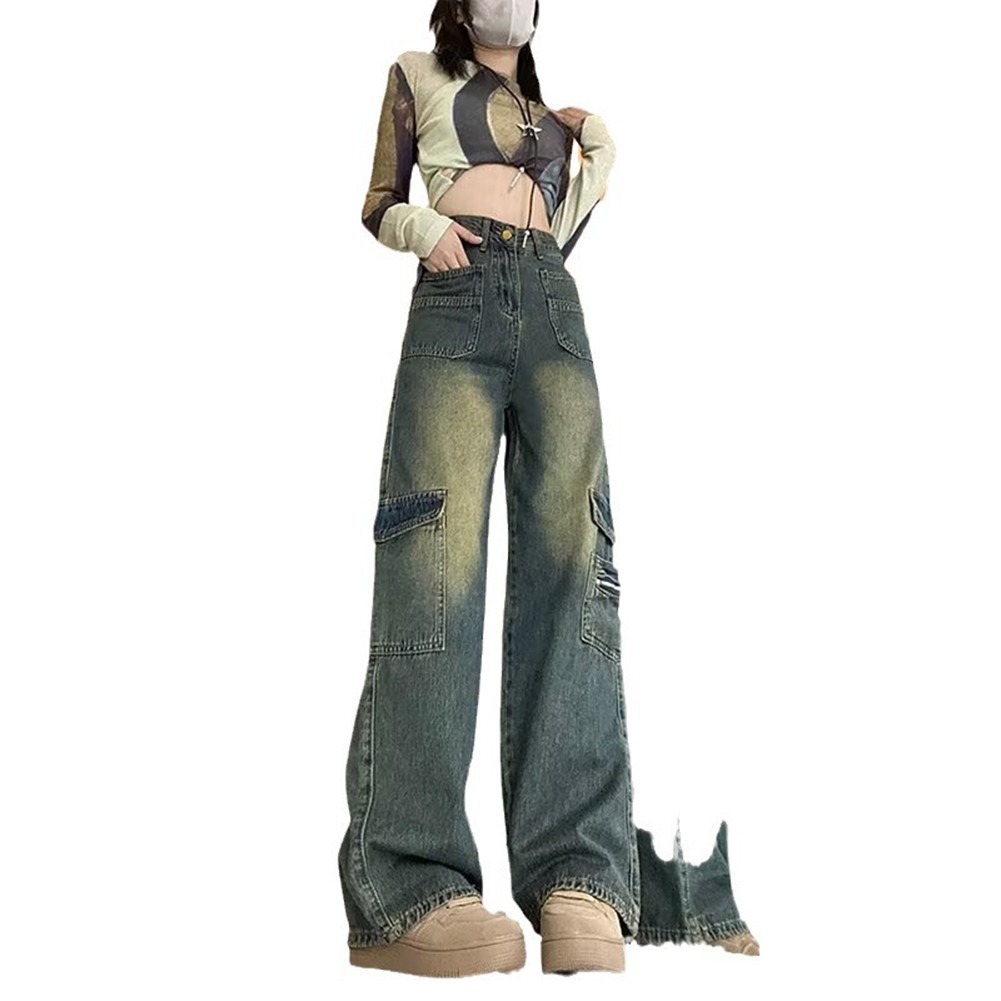 Spring Collection Women's Loose Fit Cargo Jeans with High Waist Design - Picture 16 of 72