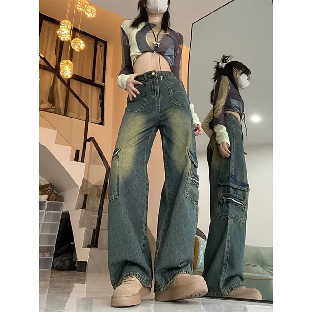 Spring Collection Women's Loose Fit Cargo Jeans with High Waist Design - Picture 14 of 72