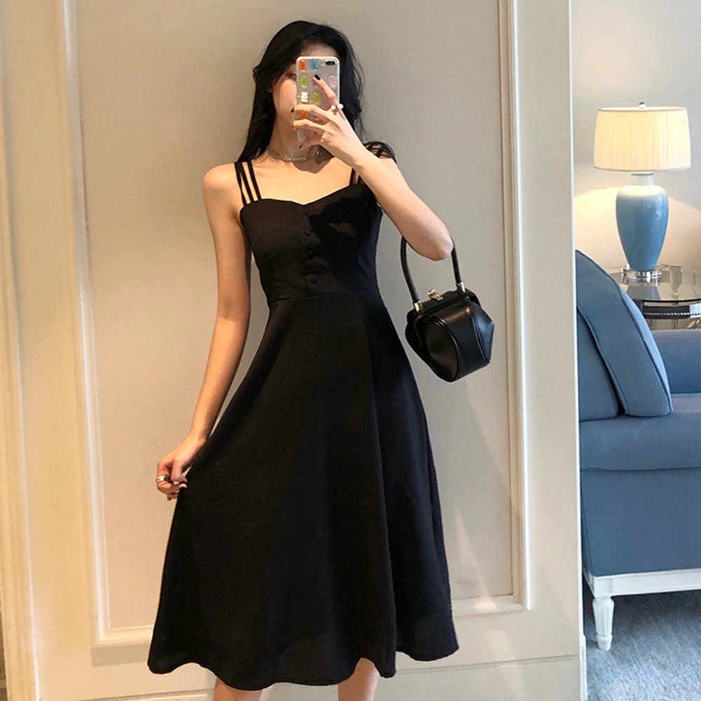 Elegante Vestido con Tiras de Espagueti con Detalles de Botones para Eventos de Primavera y Verano - Imagen 21 de 25