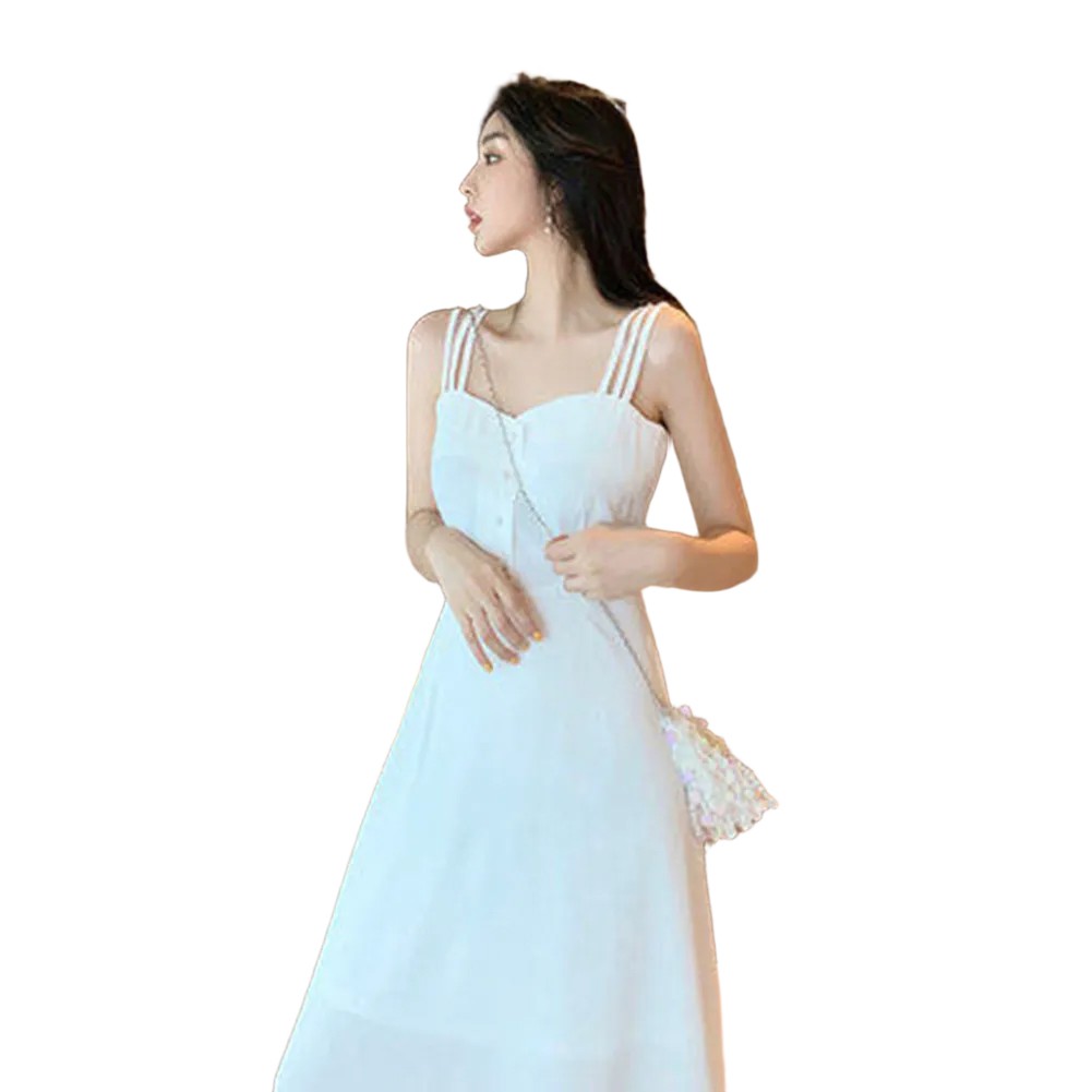 Flattering Spaghetti Strap Dress with Button Design for Warm Weather Events - Bild 13 von 22