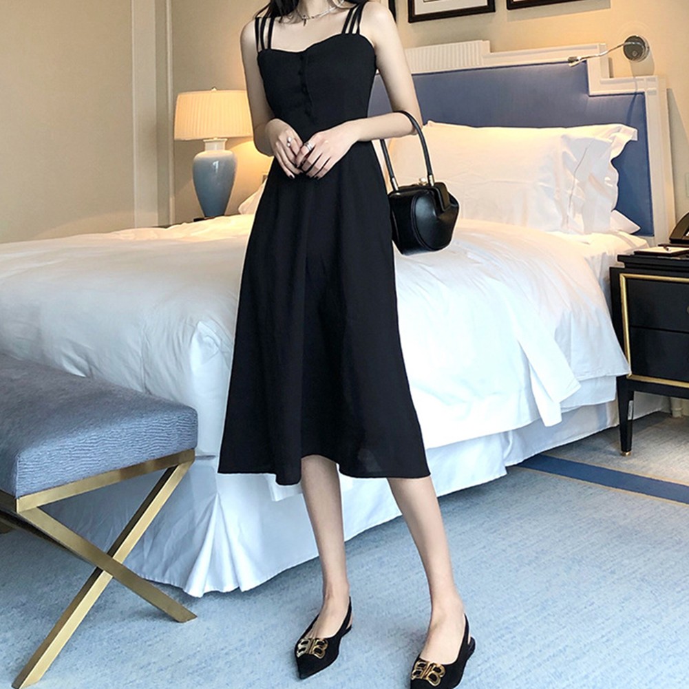 Elegante Vestido con Tiras de Espagueti con Detalles de Botones para Eventos de Primavera y Verano - Imagen 22 de 25