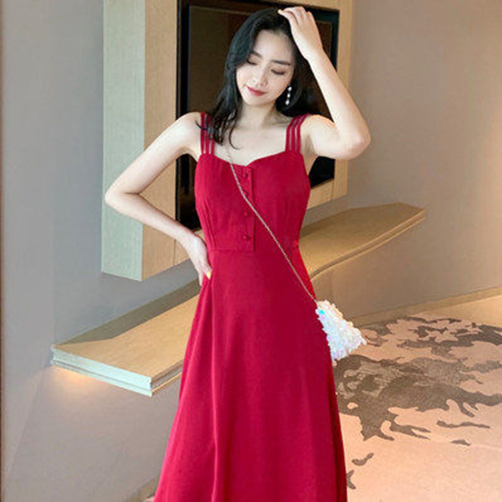 Elegante Vestido con Tiras de Espagueti con Detalles de Botones para Eventos de Primavera y Verano - Imagen 14 de 25