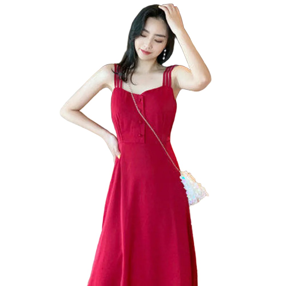 Elegante Vestido con Tiras de Espagueti con Detalles de Botones para Eventos de Primavera y Verano - Imagen 15 de 25