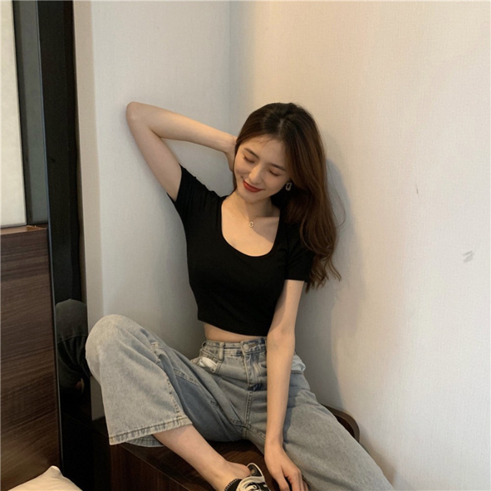 Short Sleeve Crop Top Brand New Condition Moderate Elasticity Polyester acheter Fabric