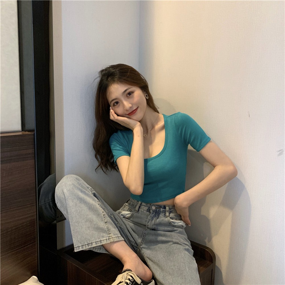 Short Sleeve Crop Top Brand New Condition boutiques Moderate Elasticity Polyester Fabric