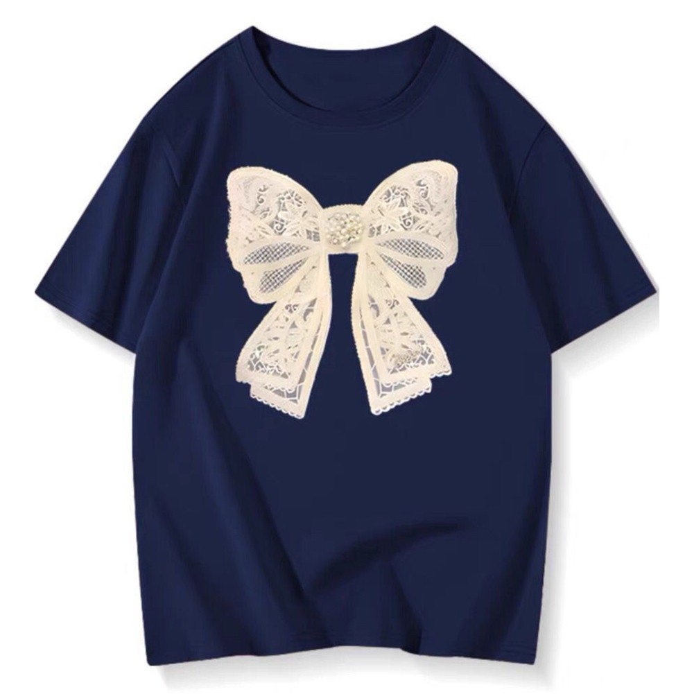 Stilvolles Übergröße Schleife Stickerei T-Shirt für Frauen Freizeit Harajuku Mode - Bild 13 von 17