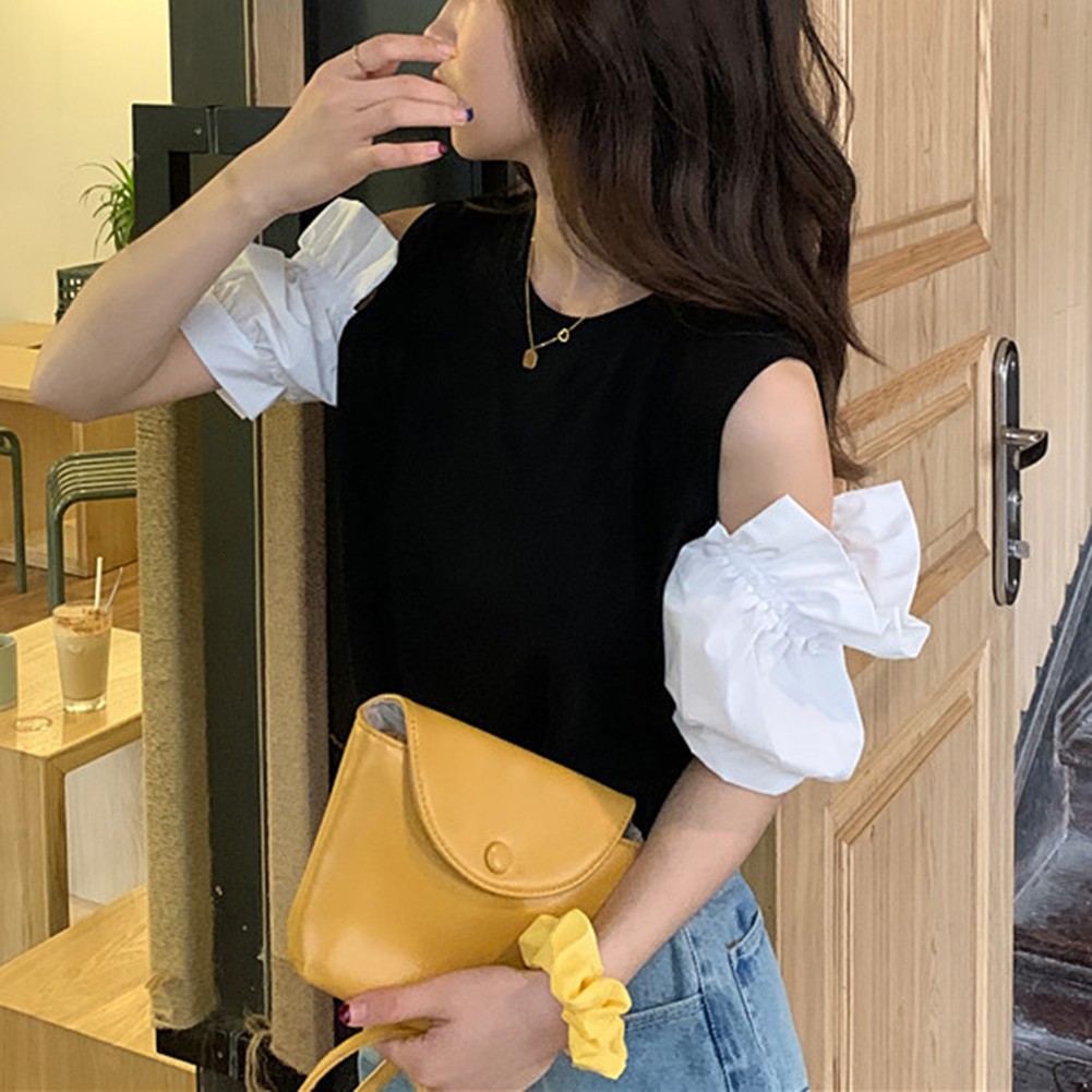T-shirt femme coupe d??contract??e ??paules d??nud??es couleur unie pour les soldes jou