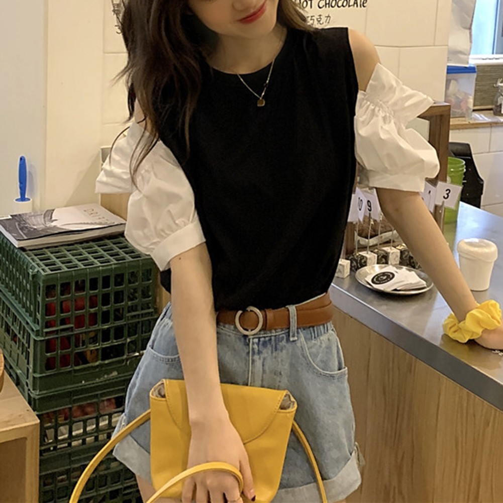 T-shirt femme coupe d??contract??e ??paules achats d??nud??es couleur unie pour les jou