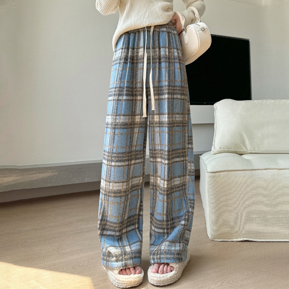 Plaid Trousers for Women Casual Loose Straight Pants Fashionable Design - Picture 13 of 16