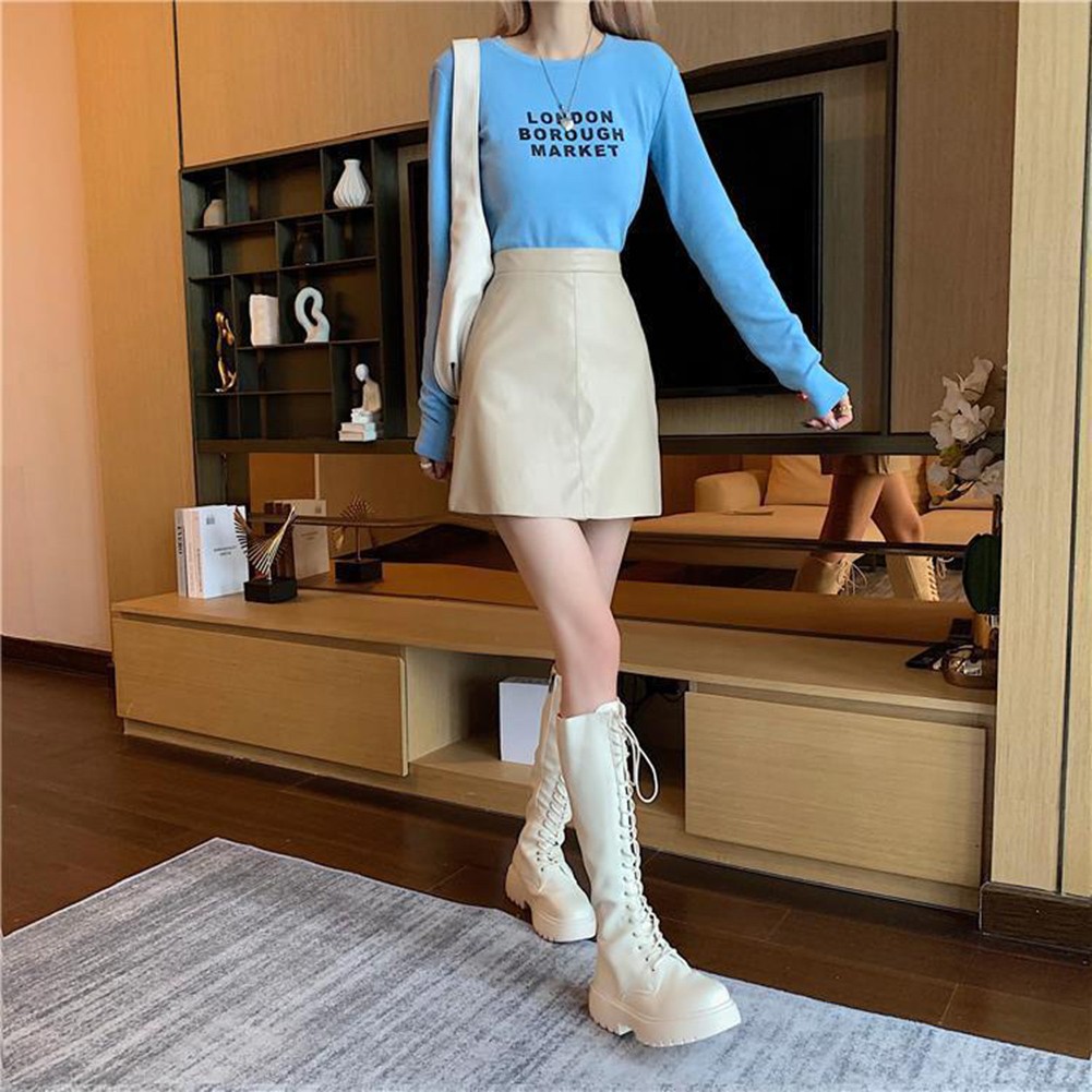 2025 Womens Casual Pu Leather collections Mini Skirt High Waist with Solid Colors