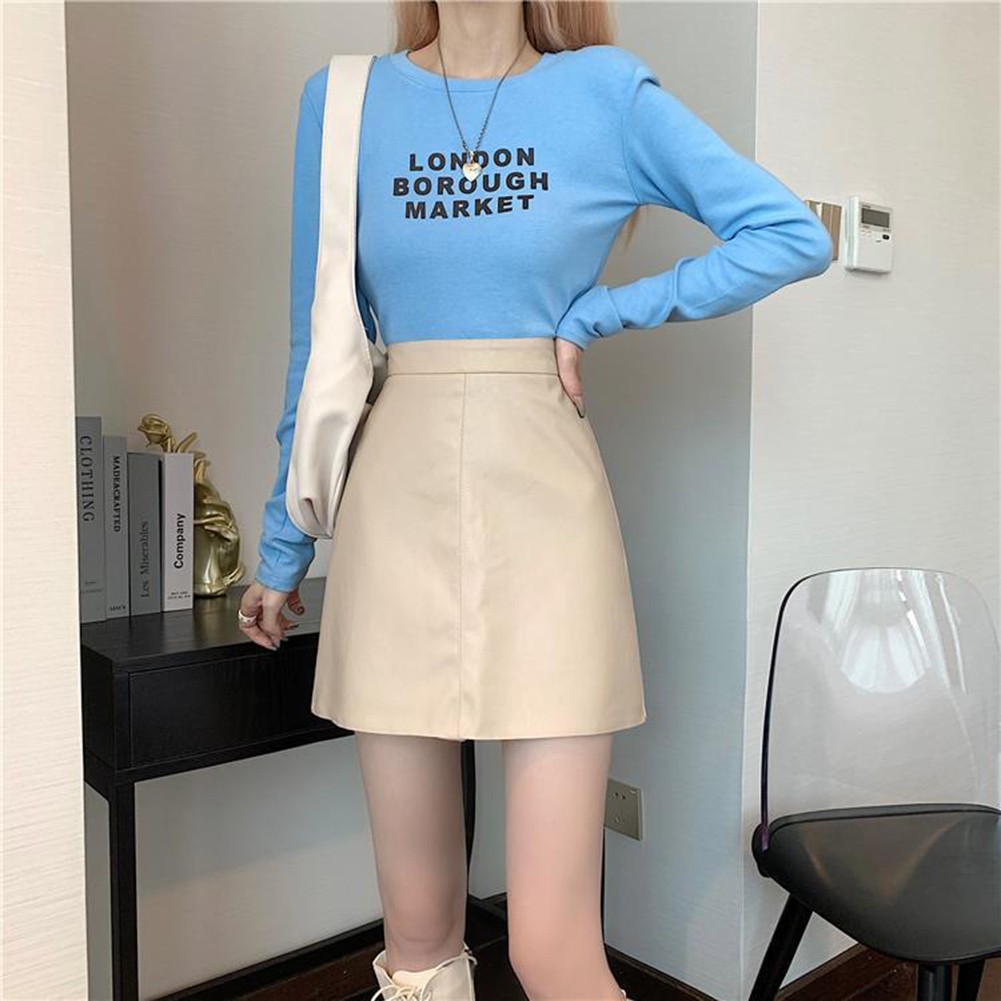 2025 Womens Casual Pu Leather Mini vente en gros Skirt High Waist with Solid Colors