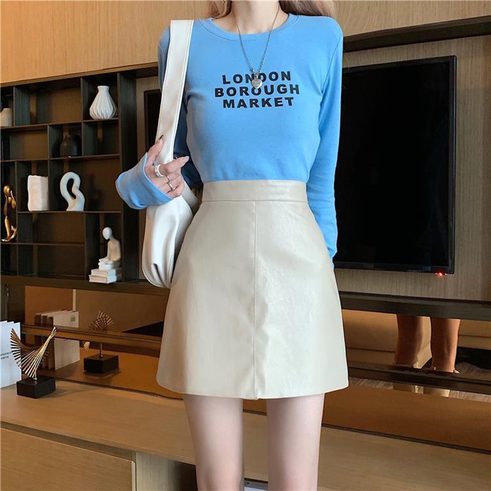 2025 Womens Casual Pu Leather collections Mini Skirt High Waist with Solid Colors