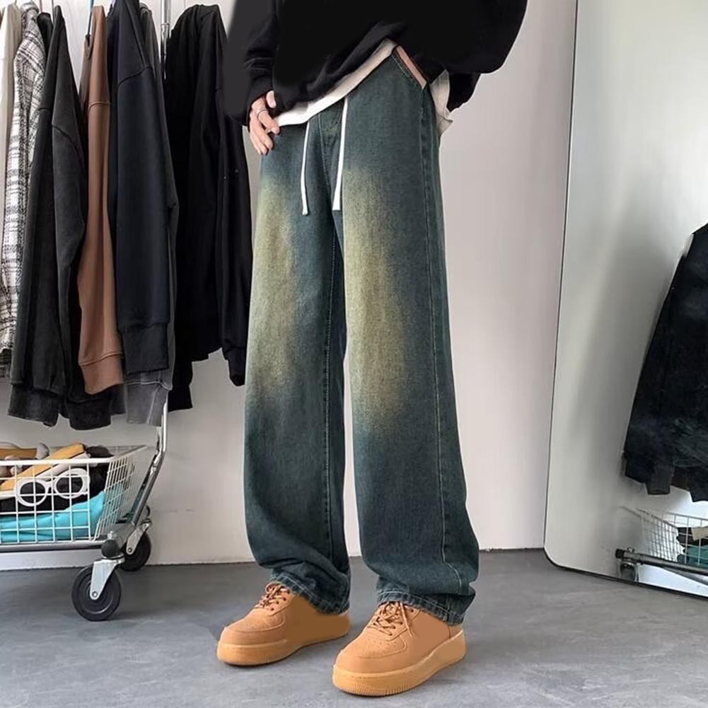 Herren Hose mit weitem Bein stilvolle gewaschene Jeans für alle Jahreszeiten Fr - Bild 13 von 48